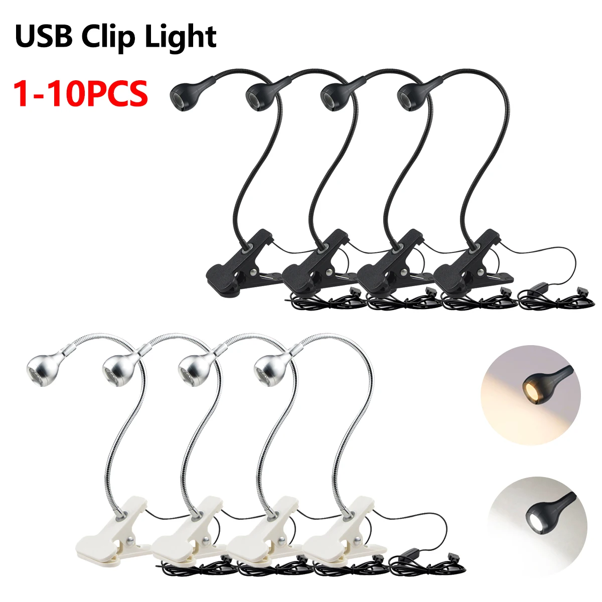 1-10Pcs Clip-On Light USB Powe - огляд і ціна Book Light Flexible